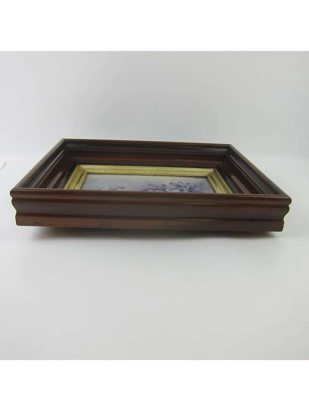Antique Victorian Deep Picture Frame Wood Gold Gilt Sonie Ames Flower Print